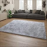 Paco Home Hochflor Teppich Wohnzimmer Flauschig Weich Modern Schlafzimmer Shaggy Flokati Optik Einfarbig, Grösse:80x150 cm, Farbe:Grau