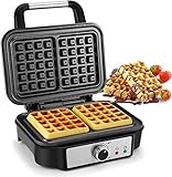 Tiastar Belgische Waffel, Doppel Waffeleisen mit 5 Bräunungsstufen, 2 Rechteckige Waffeln, Waffeleisen 1000 Watt für Einstellbare Temperatur, Antihaftbeschichtung, Edelstahl