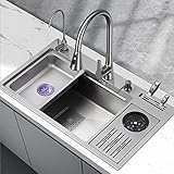 Küchenspüle, Nano-Edelstahl 304, Haushaltsspüle, Gemüsebecken, Einzelwaschbecken, Arbeitsstation, Küchenspüle, mit ausziehbarem Wasserhahn, Hochdruck-Becherwaschmaschine