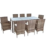 ESTEXO Polyrattan Sitzgruppe Gartenmöbel Set 8 Personen Rattanmöbel Gartenset Rattan Essgruppe Garten-Stühle Garten-Tisch Hocker Sessel mit Kissen (Beige-Braun)