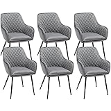 Yaheetech Esszimmerstühle 6er Set, Sessel, Polsterstühle mit Armlehnen, Metallbeine, Samtbezug, bis 120 kg belastbar, für Arbeitszimmer, Wohnzimmer, Schlafzimmer, grau