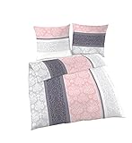 Soma Biber Bettwäsche 2 teilig Bettbezug 135 x 200 cm Kopfkissenbezug 80 x 80 cm Hellgrau Rosa Quarz Paisley