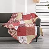 Qucover Tagesdecke Patchwork 150x200cm Patchworkdecke Wendedesign Bettüberwurf Sofadecke aus Polyester Sofadecke Ganzjährig Nutzbar Ziegelrot Weinrot (150x200cm)