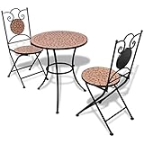 Homgoday 3-TLG. Bistro-Set Balkonset Sitzgruppe Bistrotisch Set und 2 Klappstühle Sitzgarnitur Balkonmöbel Gartenmöbel Set für Hof Balkon Garten Keramik Terrakotta