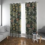 LANDOCROWN Vintage Grüne Verdunkelungsvorhänge William Morris Retro Blumen Botanische Blumen Wärmeisolierte Fensterbehandlung Vorhang H 214 x B 132 cm