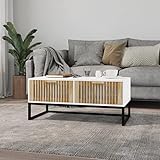 TOYOCC Tische, Akzenttische, Couchtische, Couchtisch, weiß, 80 x 40 x 35 cm, Holz und Eisen