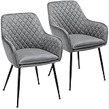 Yaheetech Esszimmerstühle, Sessel, 2er Set, Polsterstühle mit Armlehnen, Metallbeine, Samtbezug, Grau, bis 120 kg belastbar, für Arbeitszimmer, Wohnzimmer, Schlafzimmer