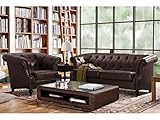 Couchgarnitur Chesterfield 3+1 - Microfaser - Vintage Look - Braun - AQUITAINE