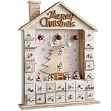 WeRChristmas Weihnachtsdekoration Advent Kalender Holzhaus, Natur/beige, 37 cm