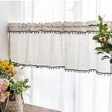 choicehot Kurze Scheibengardine Landhausstil Küchengardinen Leinen Baumwolle Bistrogardine Kurzstore Gardinen mit Quasten Fensterschal für Wohnzimmer Landhaus 1 Stück,B150×H50cm