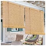 Bambus-Rollo Raffrollo Wetterfest Rollo Für Fenster Und Türen, Lichtdurchlässig Bambusrollo, Lichtfilter Holzrollos Jalousie Rollläden Seitenzugrollo Für Die Badfenster, Anpassbar (Color : Primary Co
