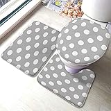 Set 3 Teilig Badvorleger Weihnachtspolkapunkte, Weißer Punkt, Grauer Hintergrund, Einfache Klassische Farbe Wc-Deckelbezug Anti-Rutsch Weiche Badezimmer Set, Für Wohnzimmer, Wc-Sitz Bezug