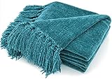 RECYCO Wohn und Kuscheldecke Chenille 127x152, Kleine Decke Sofadecke Couchdecke Wohndecke Flauschig Petrol Weich für Sofa Couch Stuhl, Türkis