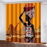 ARMOQ Blackout Vorhang für Kinderzimmer, Stammes-afrikanische Mädchen-Tiere 115x280CM x 2 3D Digitaldruck, Vorhang, Blickdicht, perforierte Gardinen für Kinder Mustervorhang mit Ösen, 2er-Set Vorhäng