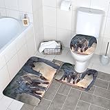 JAMCHE Badematten-Set mit zwei Elefanten, rutschfest, Mikrofaser, weich, wasserabsorbierend, Badezimmerteppich und U-förmiger Konturteppich und WC-Deckelbezug für Badezimmer, Badewanne, Dusche