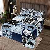 Bär Silhouetten Bettdecke L Größe,geometrische Plaids Pfeile Patchwork Coverlet,Jungen Mädchen Erwachsene,Wilde Tiere Pfoten Rustikale Gesteppte Abdeckung,Blaue Camo Bettwäsche Quilt,2 Kissenbezug