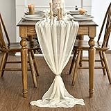 Artoid Mode Boho Käsetuch Gaze Beige Hochzeit Tischläufer, Waschbar Tisch Dekoration Party Geburtstag Valentinstag Babyparty Dekor 90x300 cm