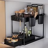 AIXPI Küchen Organizer 2 Etagen, Unter Waschbecken Regal mit Haken und Tasse Gewürzregal Spülschrank Organizer Küchenregal Schrank Organizer für Badezimmer Küche Schwarz