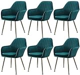 Moderne Küchen-Esszimmerstühle, 6er-Set, mit Metallbeinen, Samtsitz und Rückenlehnen, für Küche und Wohnzimmer, Sessel (Farbe: Grün, Größe: vergoldete Beine)