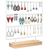 Anicoll Schmuckständer Ohrringhalter Ohrring ständer, Ohrring Organizer Schmuck Organizer- Schmuck-Aufbewahrung mit Metallstange massiv Holz Basis Weiß