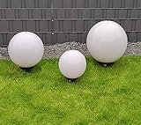 Dapo 3X LED-Garten-Kugel-Leuchte Marlon D:20+30+40cm Kunststoff-Kugel weiß mit Erdspieß, inkl. LED E27x1 à 5W, IP44 Dekorations-Party-Wege-Pfad-Leuchte-Lampe
