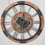 DORBOKER Wanduhr Groß mit Beweglichen Zahnrädern, Wanduhr Modern Ohne Tickgeräusche, Lautlos Holz Küchenuhren Wanduhr Vintage für Hause Wohnzimmer Deko (Braun, 60cm / 24 Zoll)