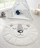 the carpet Lou Weicher Kuscheliger Kinderteppich, Weicher Kuschel-Flor, Pflegeleicht, Farbecht, Outdoor, 3D Optik, Löwen Motiv, Creme, 160 cm Rund