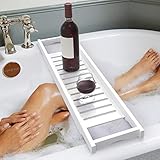 Badewannenablage, Moderne weiße Farbe MDF Badewannenbrett Badewannenablage Badewannentablett Kann Snacks Obst Handys Weingläser aufnehmen 74 x 15 x 3,7 cm