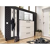 Lomadox Garderoben Set mit 140cm Schuhschrank, LED-Spiegel, 2 Paneele UTRERA-01 in weiß, B/H/T 200/200/19 cm