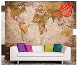 GREAT ART Fototapete – Weltkarte Retro Look – 210 x 140 cm 5 Bahnen inkl. Kleister – Atlas Vintage Stil Globus Kontinente Old School Geografie Dekoration Wanddeko Bildtapete