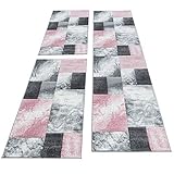 HomebyHome Bettumrandung Schlafzimmer 3 teilig Kurzflor Teppich Rosa - Waschbarer Teppich Extra Flauschig Bettvorleger Schlafzimmer Bettset:2 x 80x150 cm + 1 x 80x300 cm
