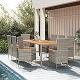 ZEYUAN 9-TLG. Garten-Essgruppe mit Kissen, Gartenlounge Set, Gartenmöbel, Terrassenmöbel, Sitzgruppe Garten, Möbelsets, Gartengarnitur, Balkonmöbel Set, Grau Poly Rattan