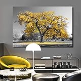 Gelber Baum, Schwarz-Weiß-Holz gerahmte Bilder, moderne Landschaftsmalerei für Wohnzimmer-Dekor, Leinwand-Poster und Drucke, 60 x 80 cm Rahmen