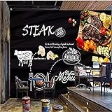 XLMING 3D Schwarz Handbemalt Western Restaurant Steak Hintergrund Tapete Wanddekoration Wandbild Tapete Schwarz 3D-250cm×170cm