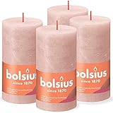 Bolsius Rustik Stumpenkerzen - Hellrosa - Set 4 Stück - Dekorative Haushaltkerzen - Länge Brenndauer 60 Stunden - Unparfümierte - Natürliches Pflanzenwachts - Ohne Palmöl - 13 x 7 cm