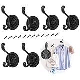 LEZED Schwarz Vintage Wand Kleiderhaken Schlafzimmer Mantel Hut Haken Dekorative Coat Hook Metall Türhaken Huthaken Mantelhaken Handtuchhaken Wandhaken für Küche Badezimmer 6 Stück (inklusive Nägel )