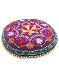 Orientalischer runder pouf aus Baumwolle 75cm inklusive Füllung | Marokkanisches Sitzkissen Sitzpouf Kissen rund Mirza -1- ø 75cm Rund | Orientalisches rundes Yogakissen Meditationskissen bestickt