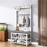 garderobe mit sitzbank garderoben mit 10 Haken Metallrahmen garderobenständer mit bank garderobenständer mit sitzbank für Flur, Eingangsbereich, 80/100 * 33 * 172 cm (80 cm, Weiß)