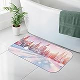 Badematte mit Kiefern und Schnee unter der bunten Kieselgur aus Schaumstoff, 50 x 80 cm, super saugfähig, schnell trocknend, rutschfest, für Dusche, Badezimmer, Badewanne