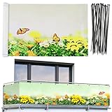Maximex Balkon-Sichtschutz mit Schmetterlings-Motiv, 5 m - UV- und witterungsbeständig & schnelltrocknend, Kunststoff, 85 x 500 cm, Mehrfarbig