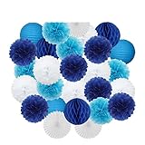 Kinder Jungen Bar Mitzwa Party Favor Marineblau Weiß Runde Papierkugel Laterne Set Mädchen 1. Geburtstag Taufe Hochzeit Dekor Fan-Dunkelblau Set, ca. 20 cm, S