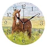 ALAZA Wanduhr Pferd und Blumenfeld, geräuschlos, nicht tickend, dekorative Wanduhren, batteriebetrieben, 25,4 cm für Zuhause, Wohnzimmer, Küche, Badezimmer, Schlafzimmer