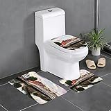 ASEELO Brücke Sonnenuntergang Fluss Landschaft Badezimmer Teppiche Sets 3-teilig mit WC-Abdeckung, Badematten, U-förmige Konturmatte, für Badezimmer, Badewanne