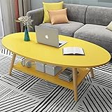 Ovaler Beistelltisch, Couchtisch, mit 2 Ebenen Ablagefläche, moderner Sofa-Seiten-Akzent-Beistelltisch mit Beinen aus Massivholz, für Eck-Wohnzimmer, Kaffee-/Tee-/Snack-Tisch aus Holz, gelb,