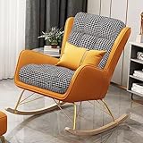 Schaukel Akzent Holz und Metall Glider Stuhl, Gepolsterter Lounge-Sessel, 105 ° Goldene Rückenlehne Winkel, Lazy Sofa Stuhl mit Lendenwirbelkissen, Waschbar (Color : Orange)