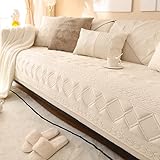 YHWW Samt Sofabezug Couchbezug Eckcouch L Form/U Form Sofahusse 3/2/4 Sitzer Sofaüberwurf Sofahusse rutschfest Sofa Abdeckung Hund Katze Sitzflache Sofaschoner (Beige,Grau), 110x240cm/43x94in