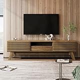 Sweiko TV-Schrank, Lowboard Fernseher Tisch Modern, TV Unterschrank Holz mit Stilvolle Eleganz, praktischer Stauraum mit Zwei Türen,Türen aus Massivholzfurnier Fächern (Natural)