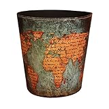 TOPBATHY Vintage Leder-Mülleimer Retro Weltkarte Papierkorb Dekorativer Toillet Papierkorb Mülleimer Mülleimer für Badezimmer Küche Büro