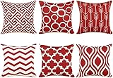 TIDWIACE 6er Set Dekorative Kissenbezüge Rot Leinen Kissenbezug 45x45 cm - Geometrischen Mustern Kissenhüllen für den Außenbereich Terrasse Garten Bank Wohnzimmer Sofa Dekor Zierkissenbezüge