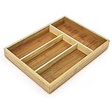 Relaxdays Besteckkasten aus Bambus HxBxT: ca. 4 x 25 x 34cm Besteckeinsatz mit 4 Fächern als Küchenorganizer und Schubladeneinsatz pflegeleichter Schubladenkasten für Besteck Organizer aus Holz, natur